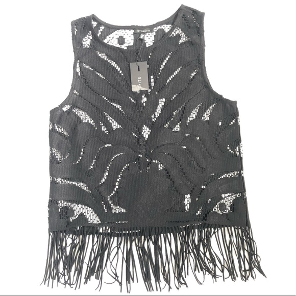 Dynamite woman’s festival black lace fringe crop top brand new with tag size XS - Picture 4 of 12